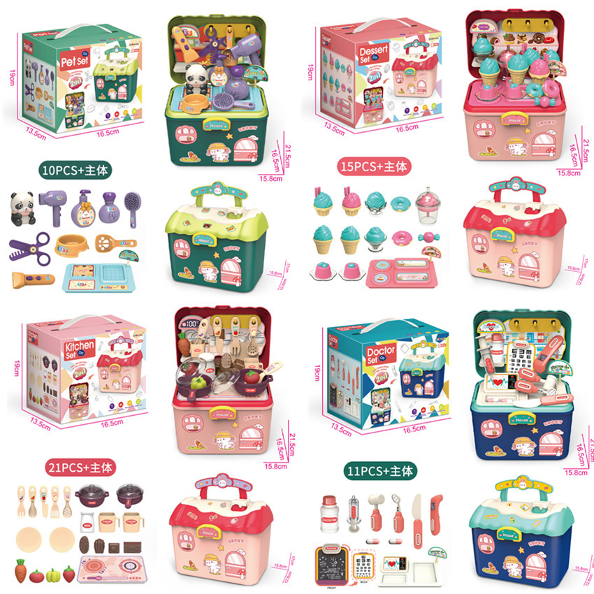 Simulación transfronteriza mini cocina doctor postre mascota set de barro de color usado caja de almacenamiento de juguetes casera