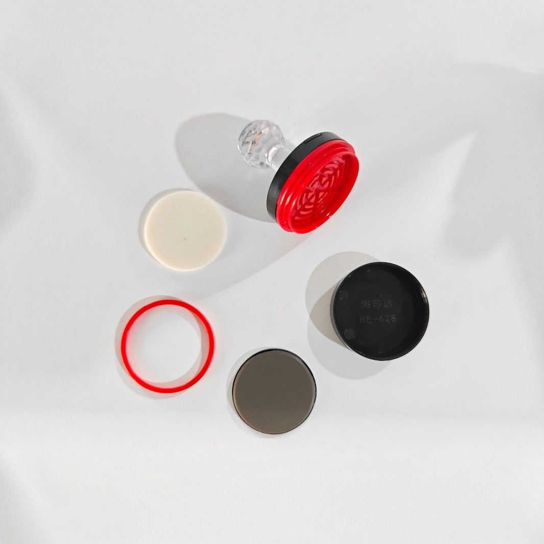 HE海印达印章带卡圈封边光敏印章配4mm厚垫水晶手柄印章材料批发