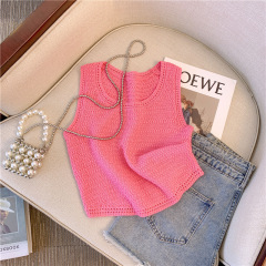 Magenta Knitted Strap Bralette for Women, Summer Dopamine Outfit, Wearable, Sanya Beach Vacation, Barbie Pink Top