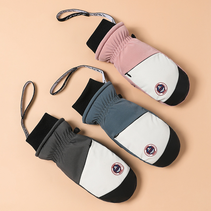 Guantes de esquí de una sola tabla para hombres y mujeres impermeables engrosados cálidos interiores de cinco dedos pantalla táctil de mapache guantes de otoño e invierno