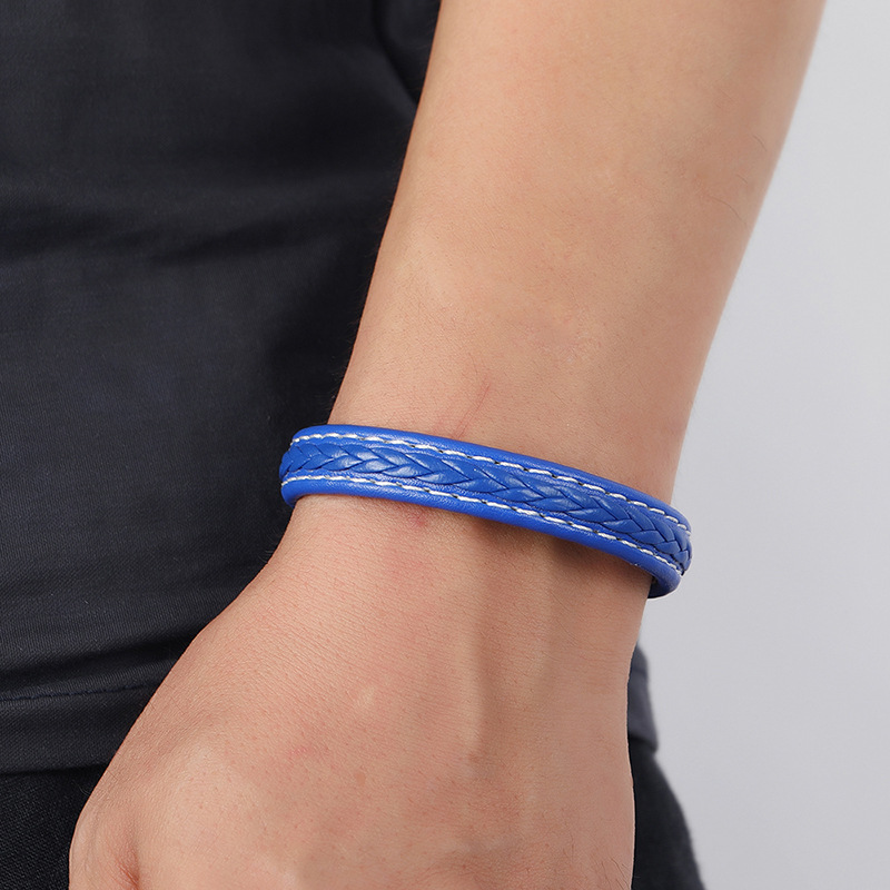 European and American Fashion Jewelry Personality Magnetic Buckle Leather Bracelet Simple Blue Braid