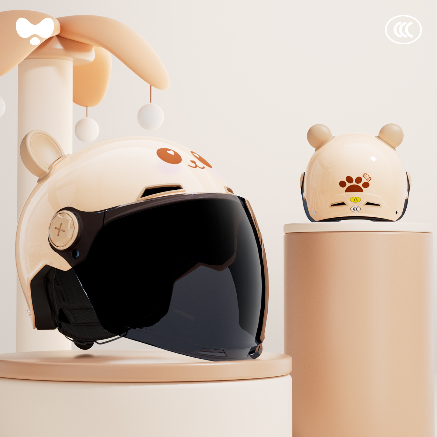 Motosiklet kaskı (dəbilqə) | Motuoche Baby Cute 3C - 3c-cat-apricot-sunscreen-long-visor-class-a-new-national-standard-one-size