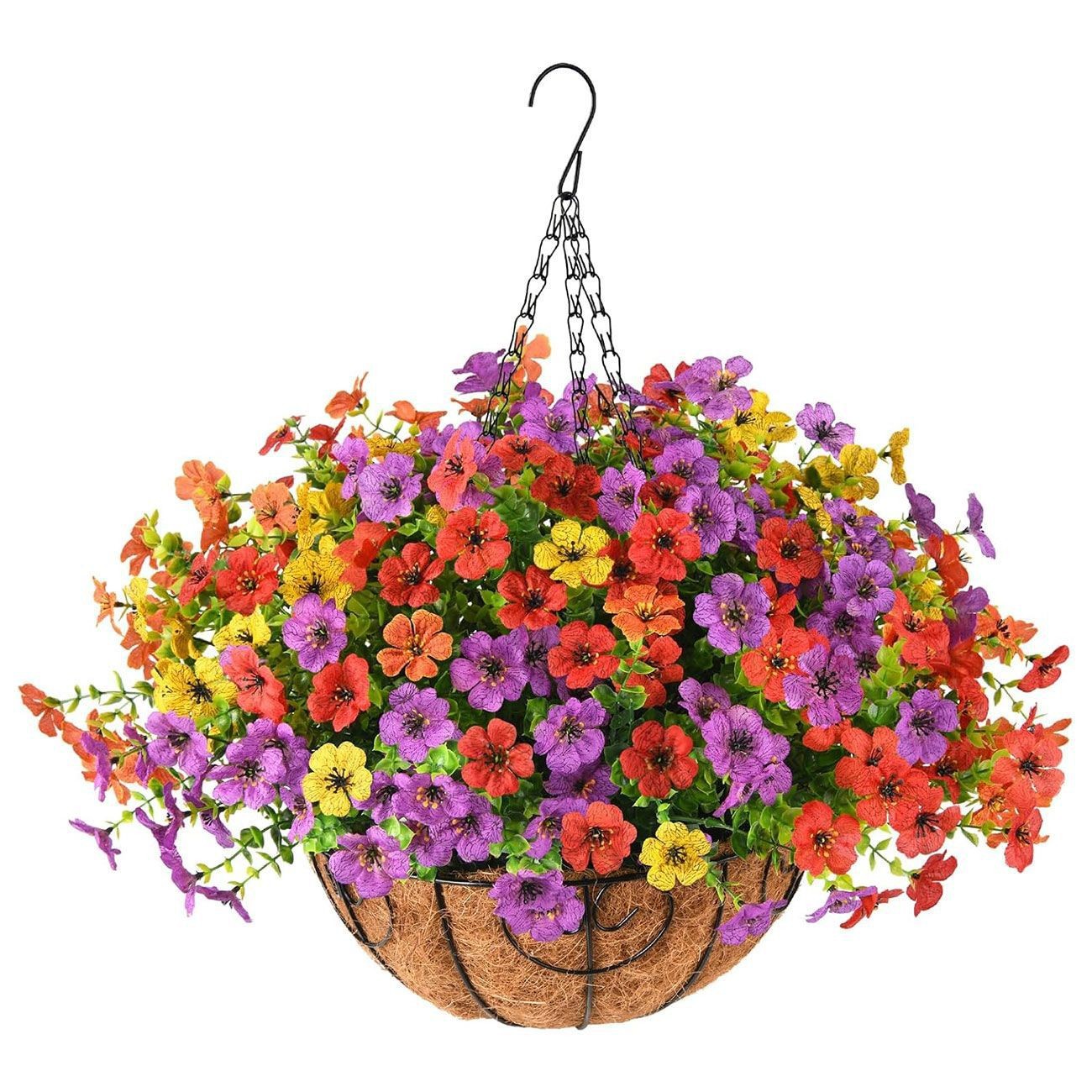 New Cross-Border Artificial Violet Flowers with Iron Frame and Coconut Palm Hanging Basket for Spring and Summer Outdoor Gardening, Balcony, and Hotel Decoration