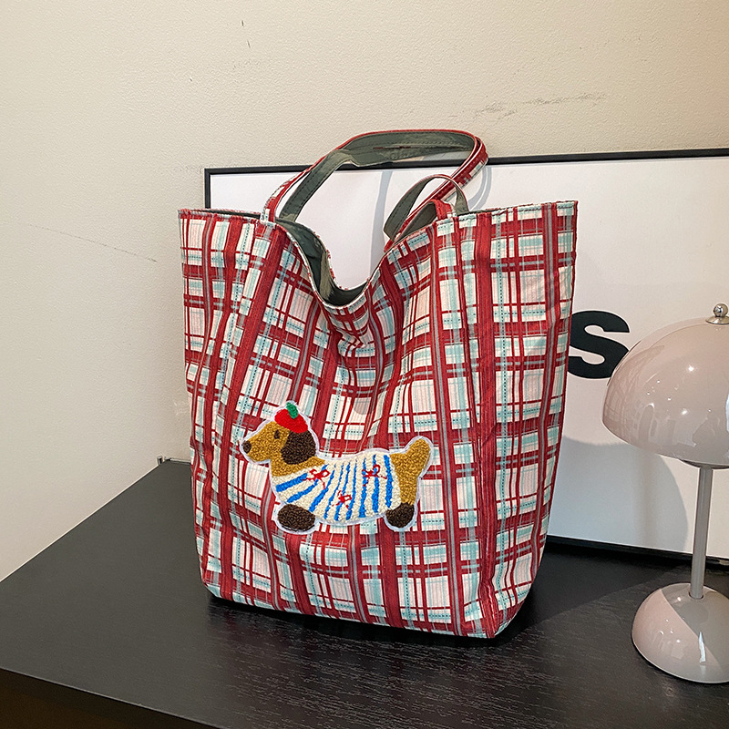 Bolsa de tela de cachorro doble espalda bolsa de lona transfronteriza para mujeres gran capacidad de ventano relajado bolsa de compras de hombro casual