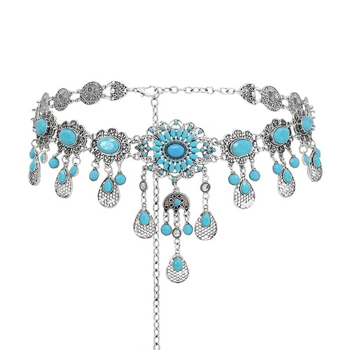 New exaggerated alloy silver-plated diamond waist chain coin tassel Hanfu accessories versatile hollow belly dance waist chain