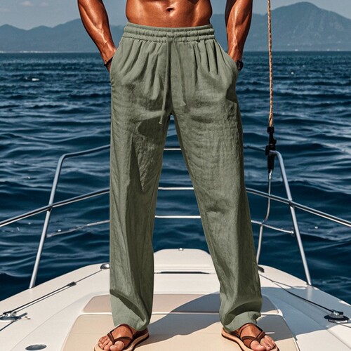 2025 Amazon Wish AliExpress Men's Hip-Hop Breathable Linen Loose Casual Sports Pants for Spring and Autumn in Europe and America