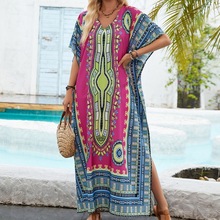 亚马逊速卖通跨境女装印花中东长袍沙滩度假宽松防晒外罩衫连衣裙