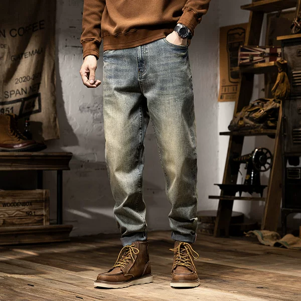 632# Large Size Men's Fall/Winter New Retro Ami Kaji Style Jeans Men's Loose White Dressed Long Pants