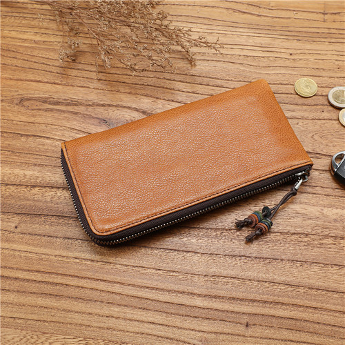 Men's retro vegetable-tanned first-layer cowhide long zipper wallet large-capacity clutch youth wallet student wallet