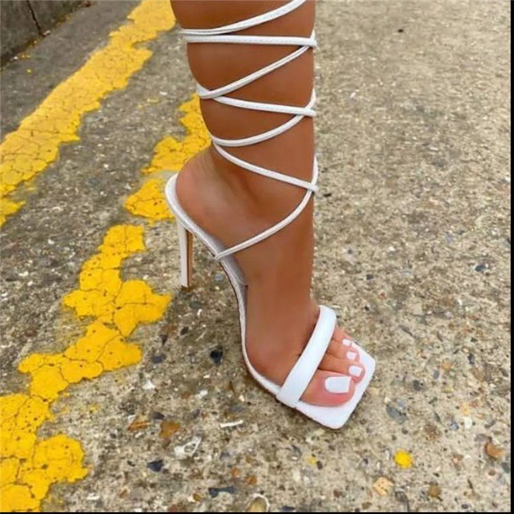 Spring Summer 2022 New European and American Fashion Lace High Heeled Sandals 35-43 Size Large Size Heel High Heels Women