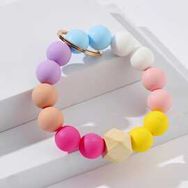 速卖通新品糖果色潮流硅胶钥匙圈手环串珠手镯汽车钥匙扣手机挂件
