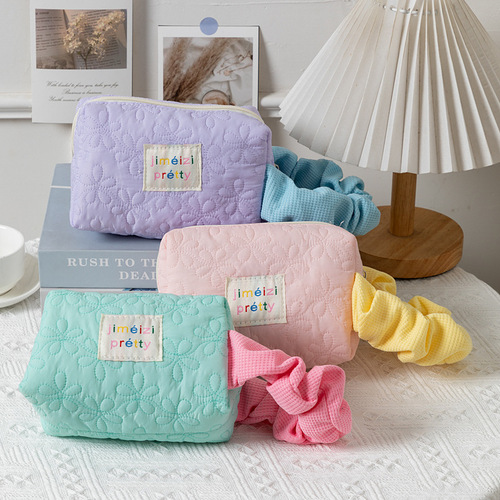 Fresh candy color cosmetic bag large capacity portable floral cosmetics storage bag lipstick storage bag wallet