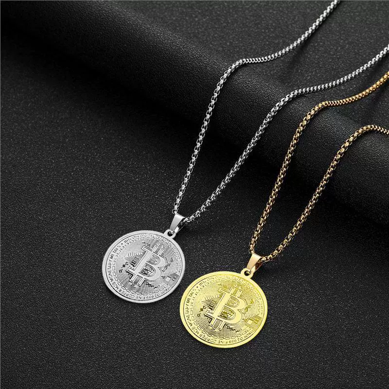 TEMU популярный новый нержавеющий стальной подвес Bitcoin ожерелье позолоченное круглое подвесное ожерелье Bitcoin