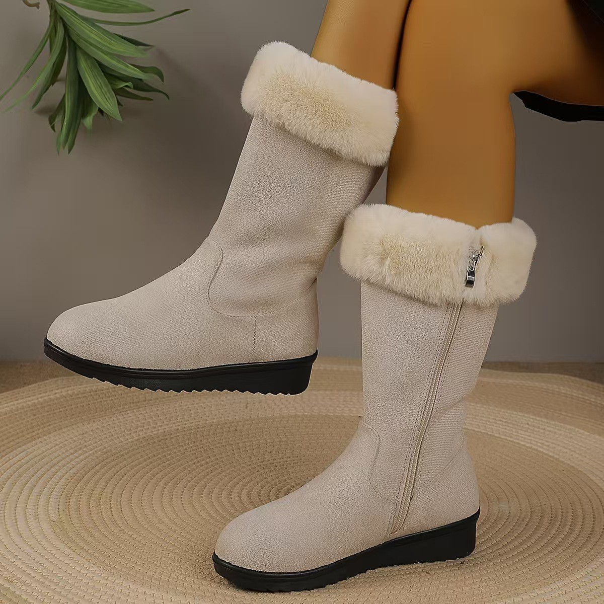 2025, botas de nieve de invierno para mujeres, botas Martin gruesas antideslizantes, botas de algodón con cremallera lateral caliente para mujeres