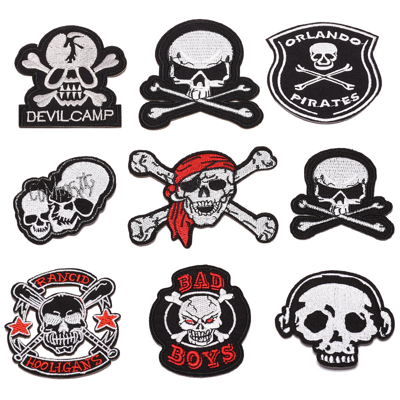 Elegant Embroidery Large and Small Size Embroidered Skull Cloth Sticker Men's and Women's Jeans Clothes Patch Applique Ghost Head Badge Hole Sticker Elegant Embroidery Large and Small Size Embroidered Skull Cloth Sticker Men's and Women's Jeans Clothes Patch Applique Ghost Head Badge Hole Sticker