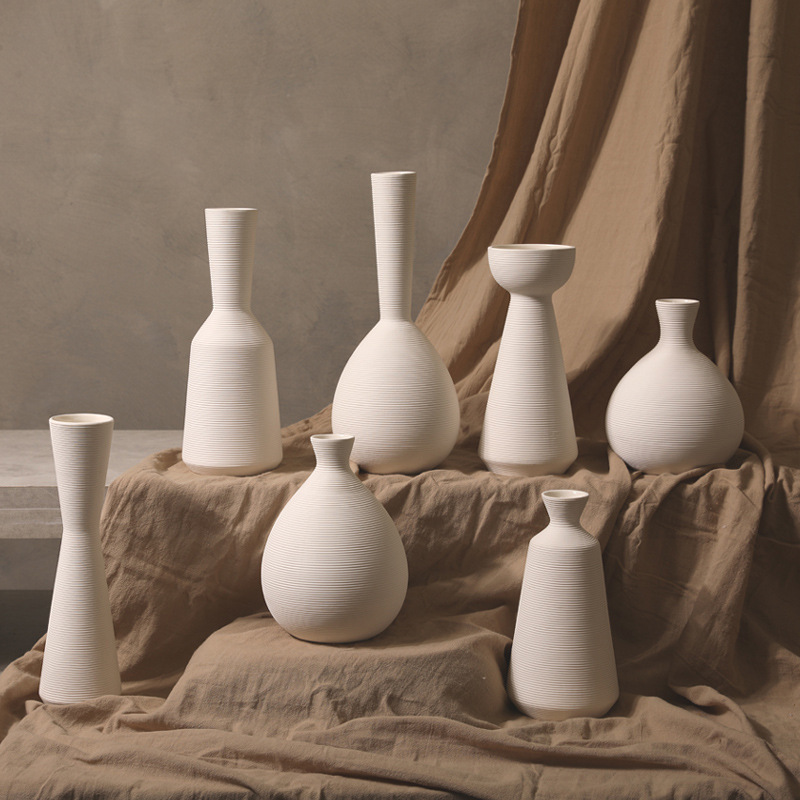 INS estilo Nórdico rayas blanco jarrón de cerámica decoración sala de estar arreglo de flores secas hogar B & B decoración suave