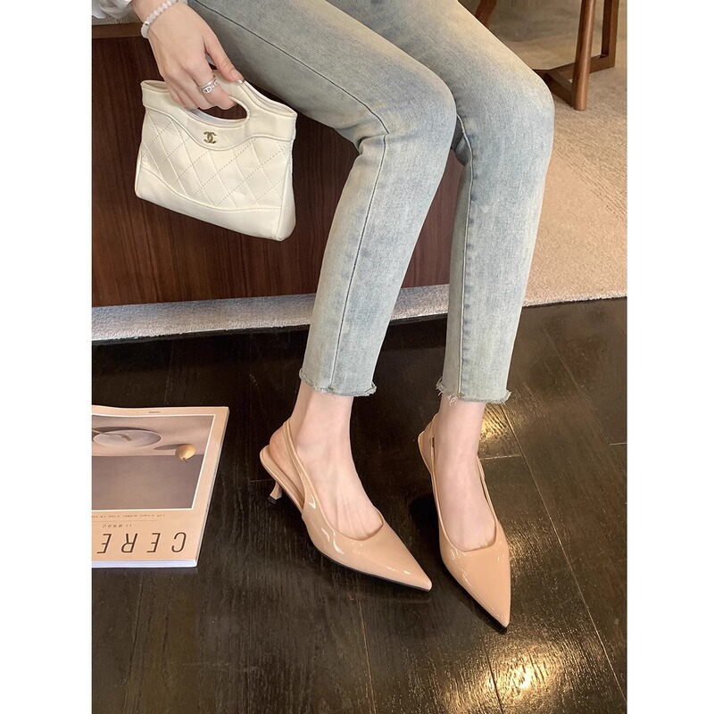 Elegant Slip-On Stiletto Pointed-Toe High Heels with Shallow Opening and Open Back, Versatile Kitten Heel Pumps for Women, Spring Style