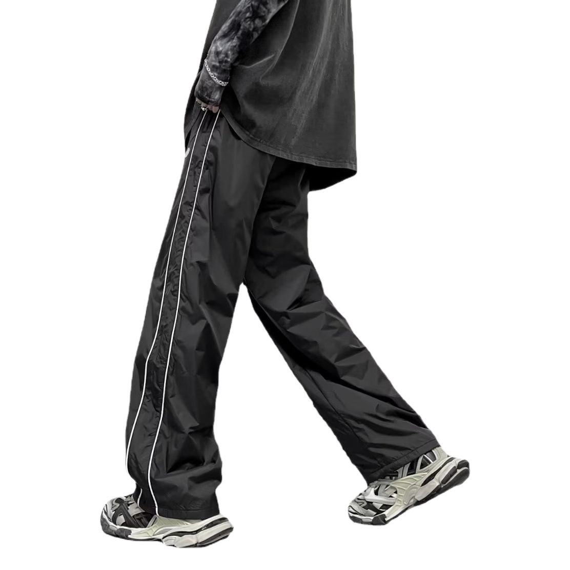 Pantalones funcionales americanos pantalones impermeables al aire libre hombres American High Street Vibe pantalones de pierna ancha de seda de hielo pantalones casuales a rayas