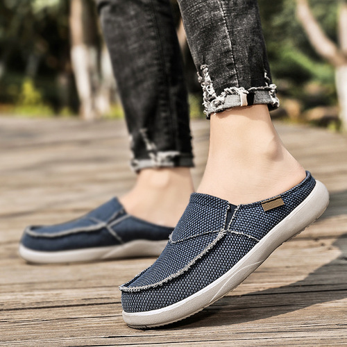 Wide-size lazy shoes, half slippers, lightweight summer men's casual cap-toe slip-on shoes, durable driving shoes
