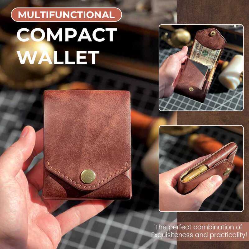 Multifunctional Compact Walle Multifunctional Small Wallet Handmade Leather Wallet Card Holder