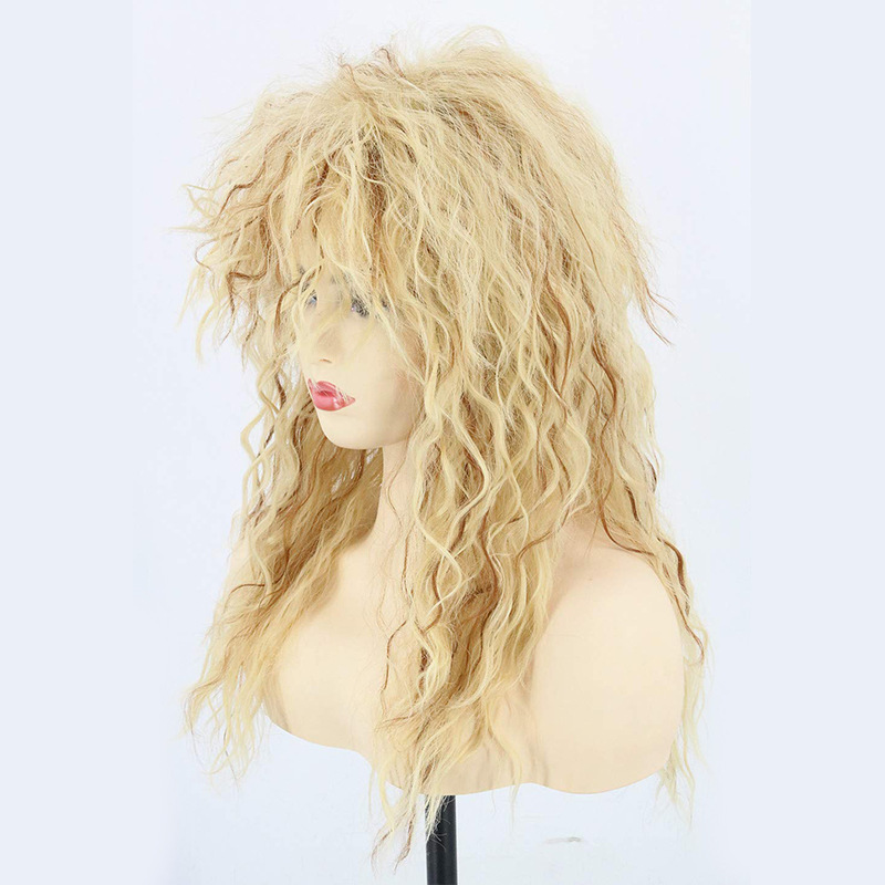 Blonde 80's men's and women's wigs black fish rock wig costume wig curly long