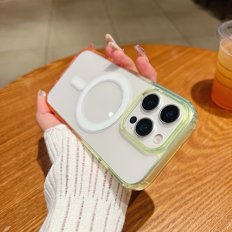 Apple 17Pro 携帯電話ケースに適した 2 色のグラデーション透明アクリル磁気吸引 iphone16 オールインクルーシブ保護カバー|undefined