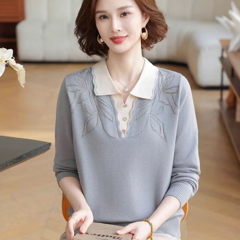 秋冬季加厚妈妈装毛衣中年女士针织上衣洋气女式套头小衫婆婆衣服|undefined