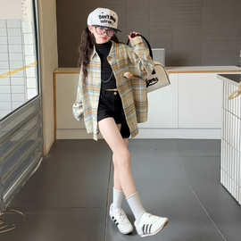 女童衬衫春秋韩系儿童休闲长袖格子女孩衬衣2025新款休闲外套帅气