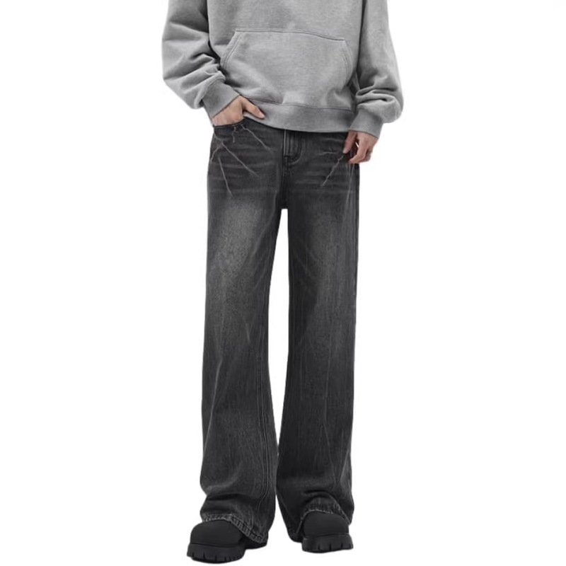 Loose Flared Jeans for Men 90S Retro Flared Pants Loose Fit Casual Wide Leg Skater Jeans