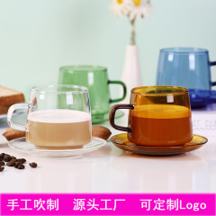 カラー耐熱ガラスカップコーヒーカップ皿セット