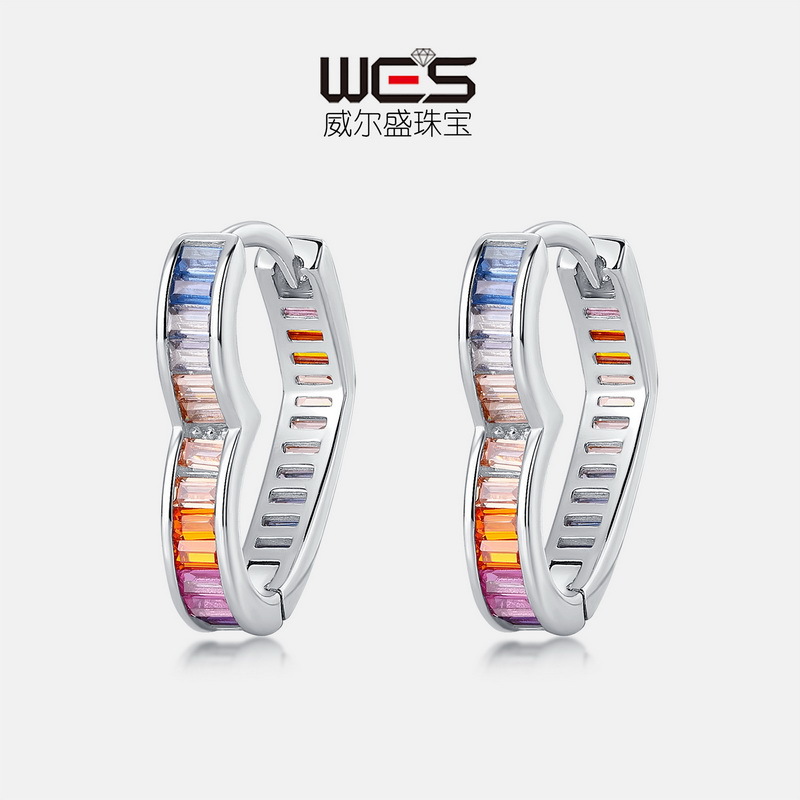 Pendientes de amor de circonio de color de dopamina nuevo estilo transfronterizo Pendientes de tesoro de color multicolor con incrustaciones de plata S925, moda europea y americana, todo fósforo