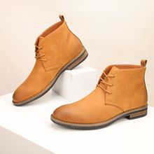 新款大码外贸马丁靴男高帮英伦风复古真皮潮流百搭厚底休闲鞋