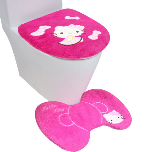 Cute toilet cover seat cushion home paste toilet seat thickened velvet toilet seat universal three-piece set toilet cushion winter