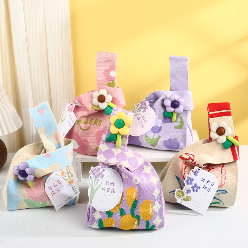 韩版百搭手拎背心针织包ins针织手提包小拎包定制伴手礼袋手拎包