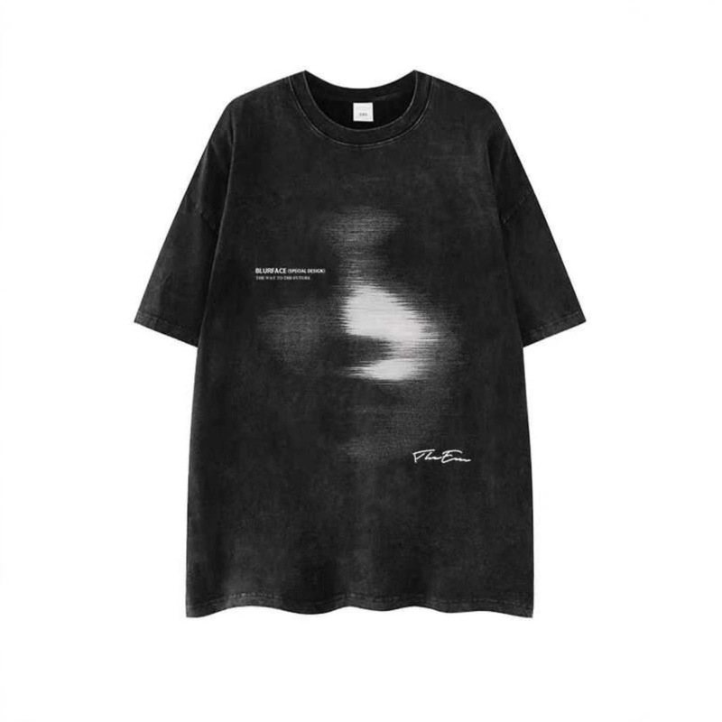 chubby girl European and American Hip Hop Dark Abstract Phantom Washed Old Retro Pure Cotton Extra Large Size 300 Short Sleeve Loose T-shirt