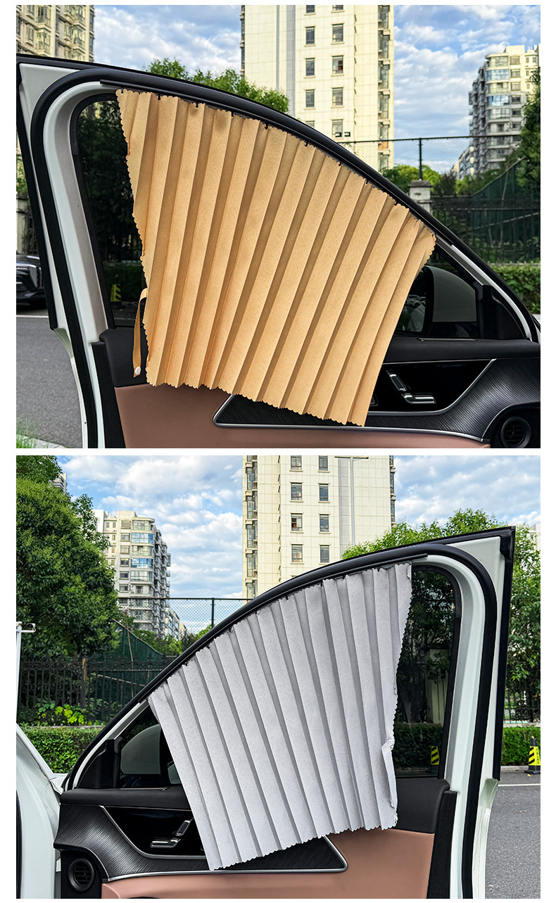 Embedded track sunshade for cars, pleated car curtains for summer interior sun protection and privacy in the rear seats