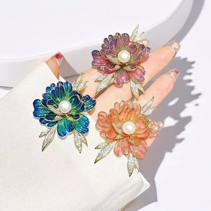 Light Luxury Enamel Peony Brooch Women's Chinese Style Pearl Flower Brooch Elegant Retro Accessories Fashion Corsage
