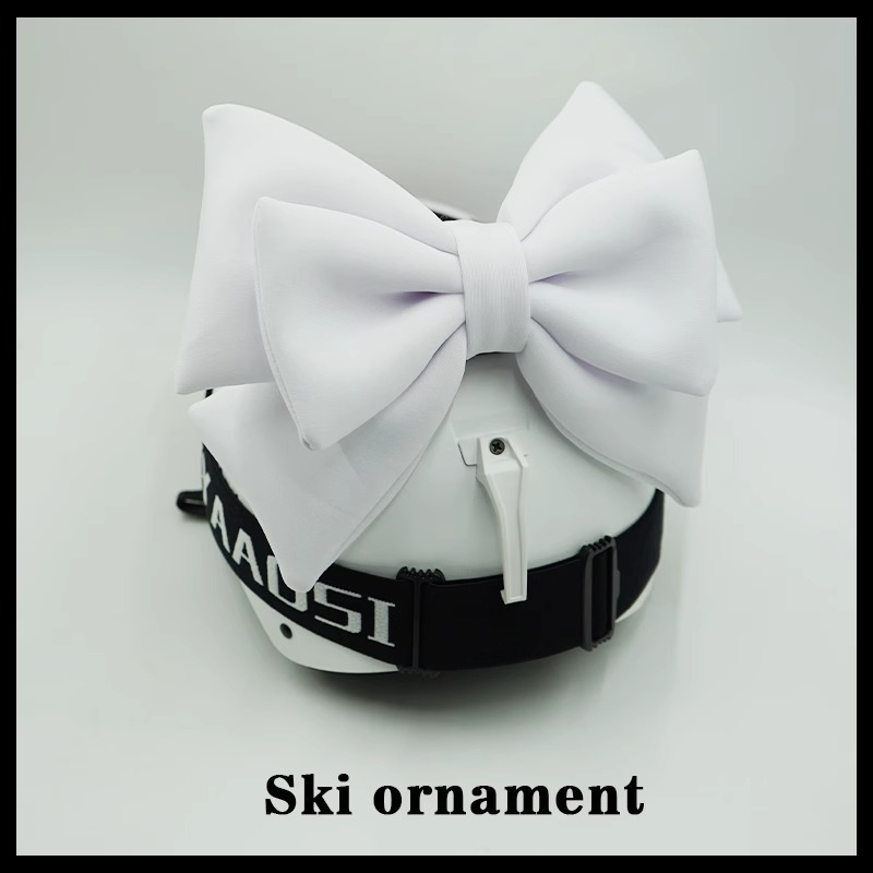 Motuoche Cute Motorcycle Riding Gear Double Layer Bow Ski Helmet Decoration (Auto Parts and Accessories) - white-double-layer-bow-helmet-and-goggles-not-included