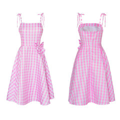 2023 Movie Barbie Real Version Cos Dress Barbie Same Summer Casual Plaid Strap Dress Women's Wear 