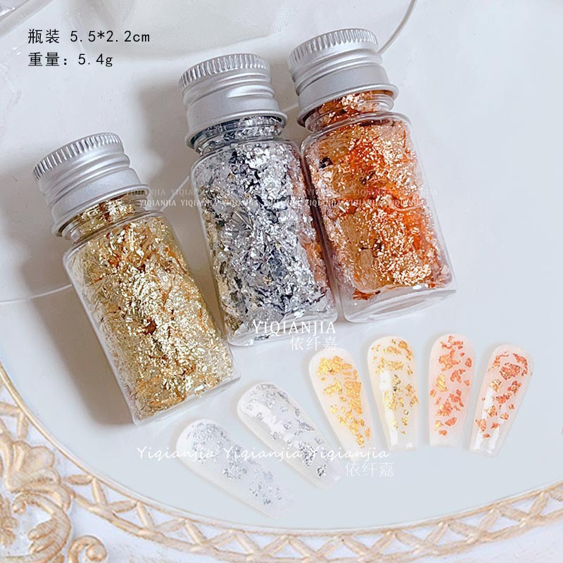 Joyería de uñas lámina de oro accesorios de material de decoración de uñas hechas a mano papel de lámina de oro oro plata piezas de lámina de estaño oro rosa