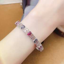 工厂批发爆款天然尖晶石手镯S925银镶嵌主石4*6热销欧美一件代发