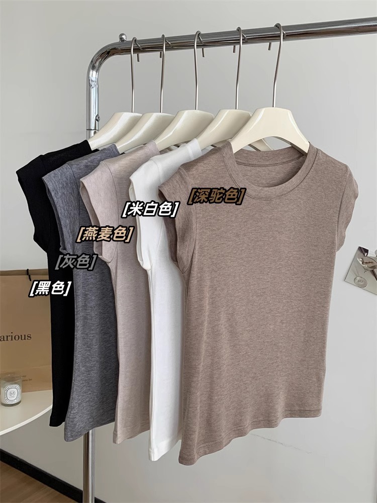 ライゼルのシルクのウールの小さい飛袖のtシャツの女性の夏の薄いタイプの半袖はやせています。