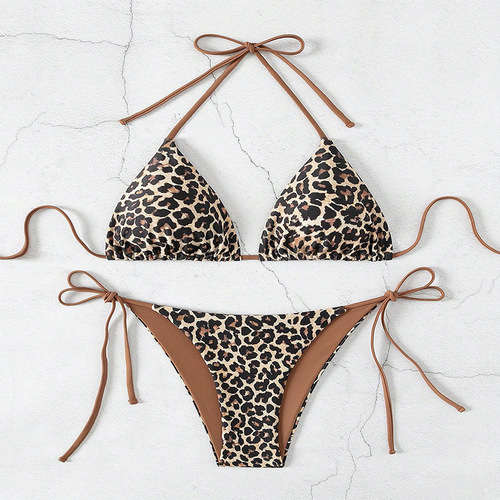 Amazon Foreign Trade Bikini Swimwear 2025 New European and American Leopard Print Strap Sexy Women's Bikini