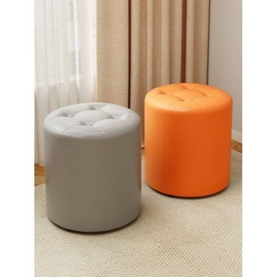 Small Household Stool, Low Stool, Small Bench, Living Room Low Stool, Creative Coffee Table Stool, Leather Stool, Solid Wood Round Stool for Rental Housing