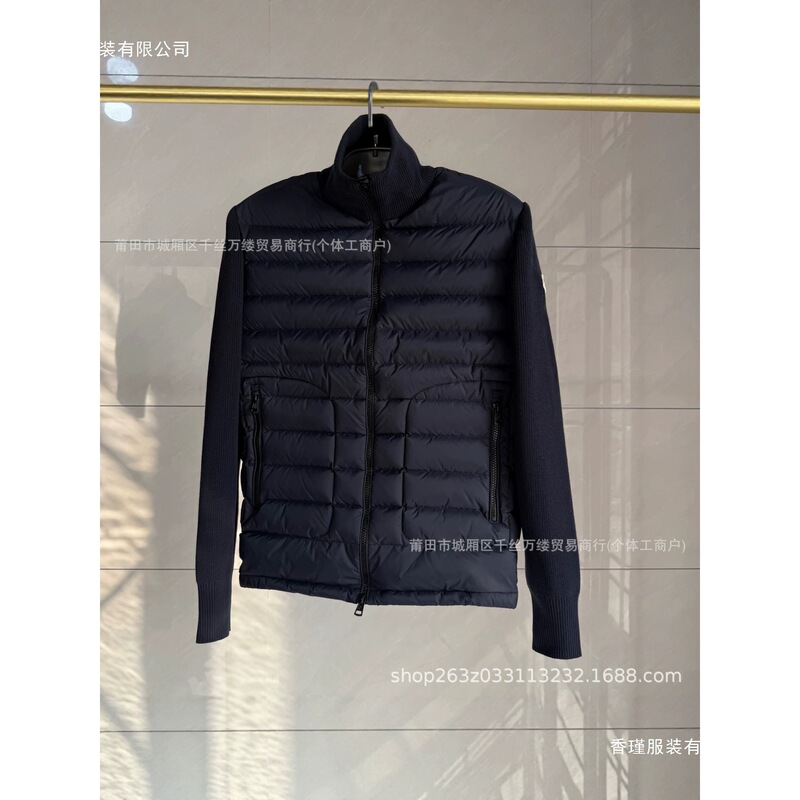 Cross-border Moncler M158 long-sleeve down jacket for men, knitted sweater with patchwork design, stand-up collar coat, trendy casual wear for autumn and winter Cross-border Moncler M158 long-sleeve down jacket for men, knitted sweater with patchwork design, stand-up collar coat, trendy casual wear for autumn and winter
