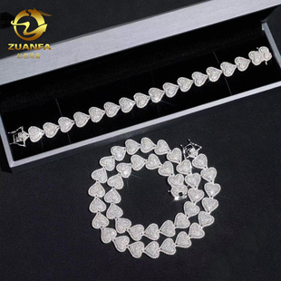 European anD American Cuban Chain 13mm Full Set of D Color Moissanite S925 Silver Heart-shapeD Cuban Chain TrenDy BranD Accessories Cross-borDer Hot Sale