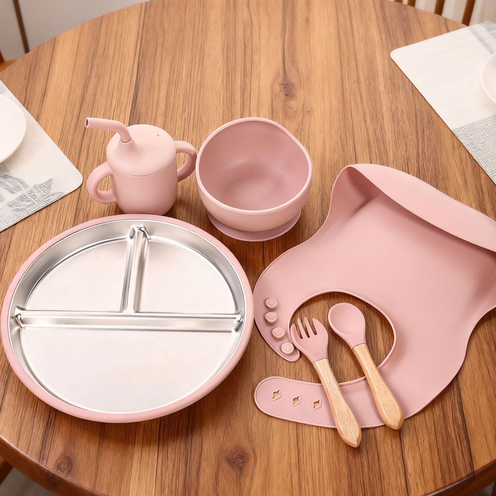 Baby Food Supplement Plate Stainless Steel Detachable Suction Cup Integrated Anti-Baby Overturning Independent Training Eating Tableware