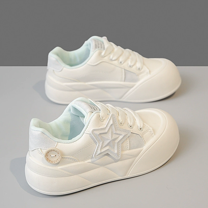 Женские кроссовки Star, нишевые белые туфли на толстой подошве для увеличения роста, новинка 2025 года, универсальные повседневные лоферы для студентов на весну и осень.