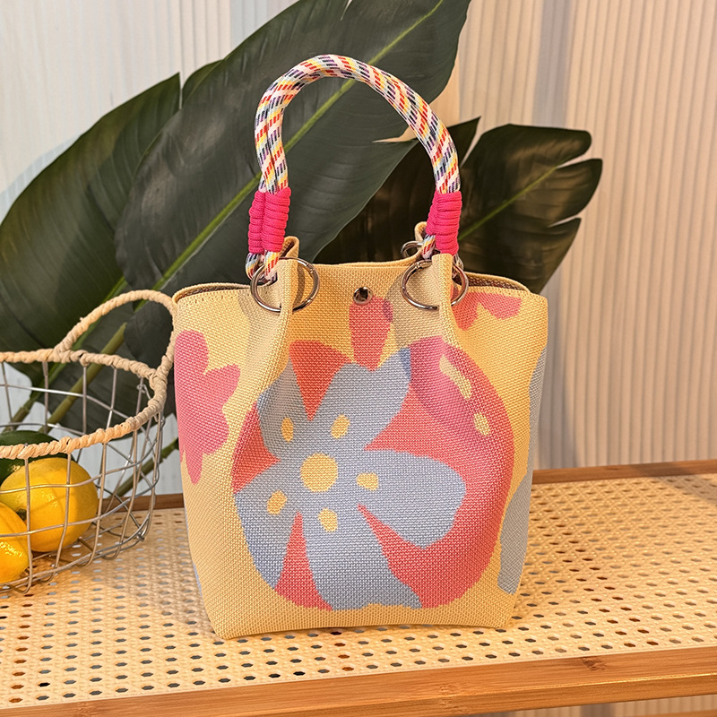 ニットハンドバッグ、ニッチデザインバケットバッグ、トートバッグ、ハンドバッグ、カジュアルで多用途なショルダーバッグ、ニットポータブルバッグ