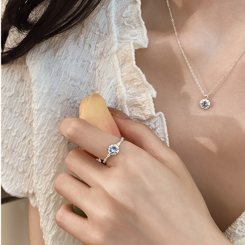 Flower Pattern 1 Piece 925 Sterling Silver Flower Cable Chain Rings Necklace